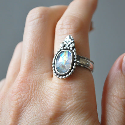 Rainbow Moonstone Milkyway Ring—Size 10.5