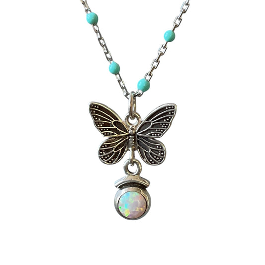 Butterfly and Opal Necklace