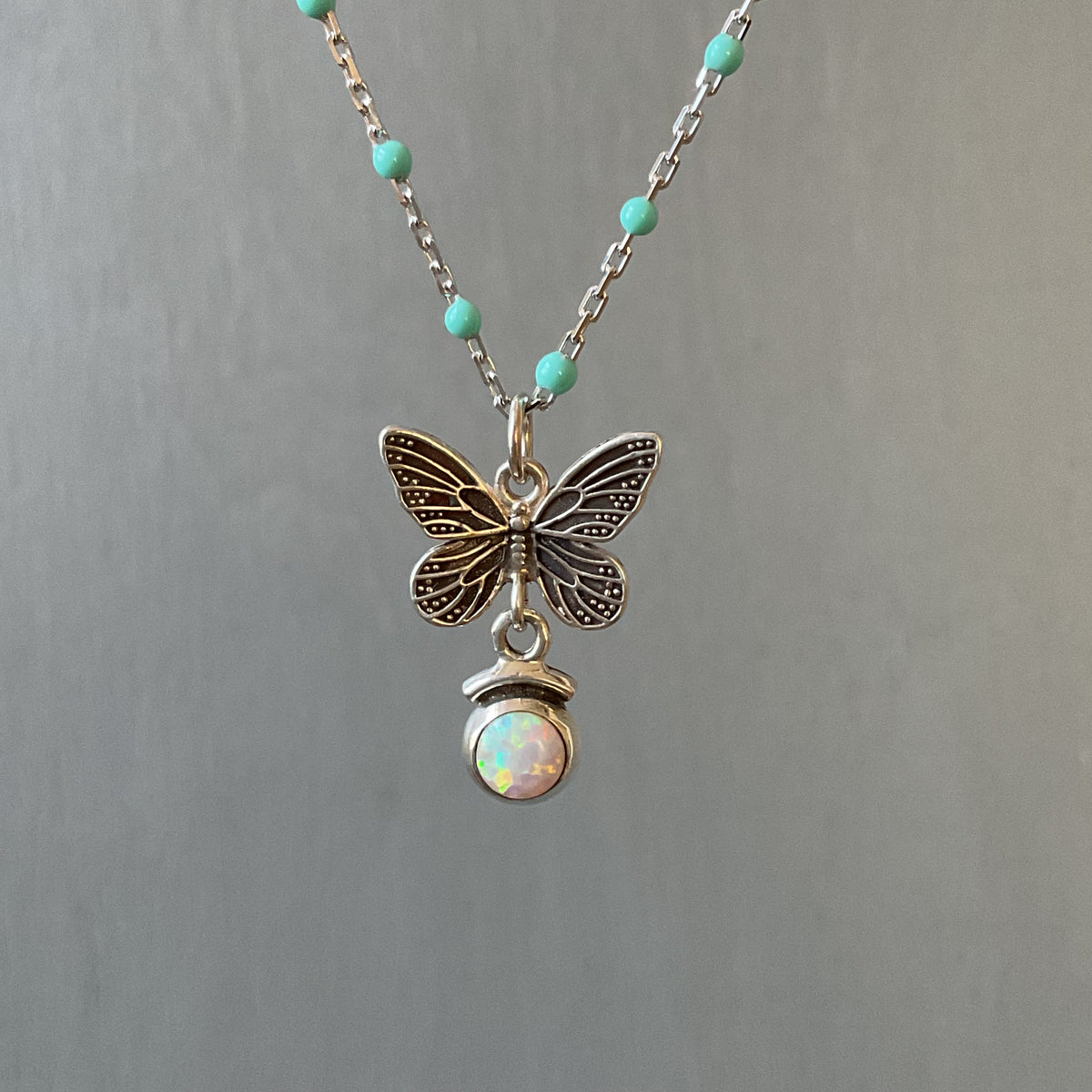 Butterfly and Opal Necklace