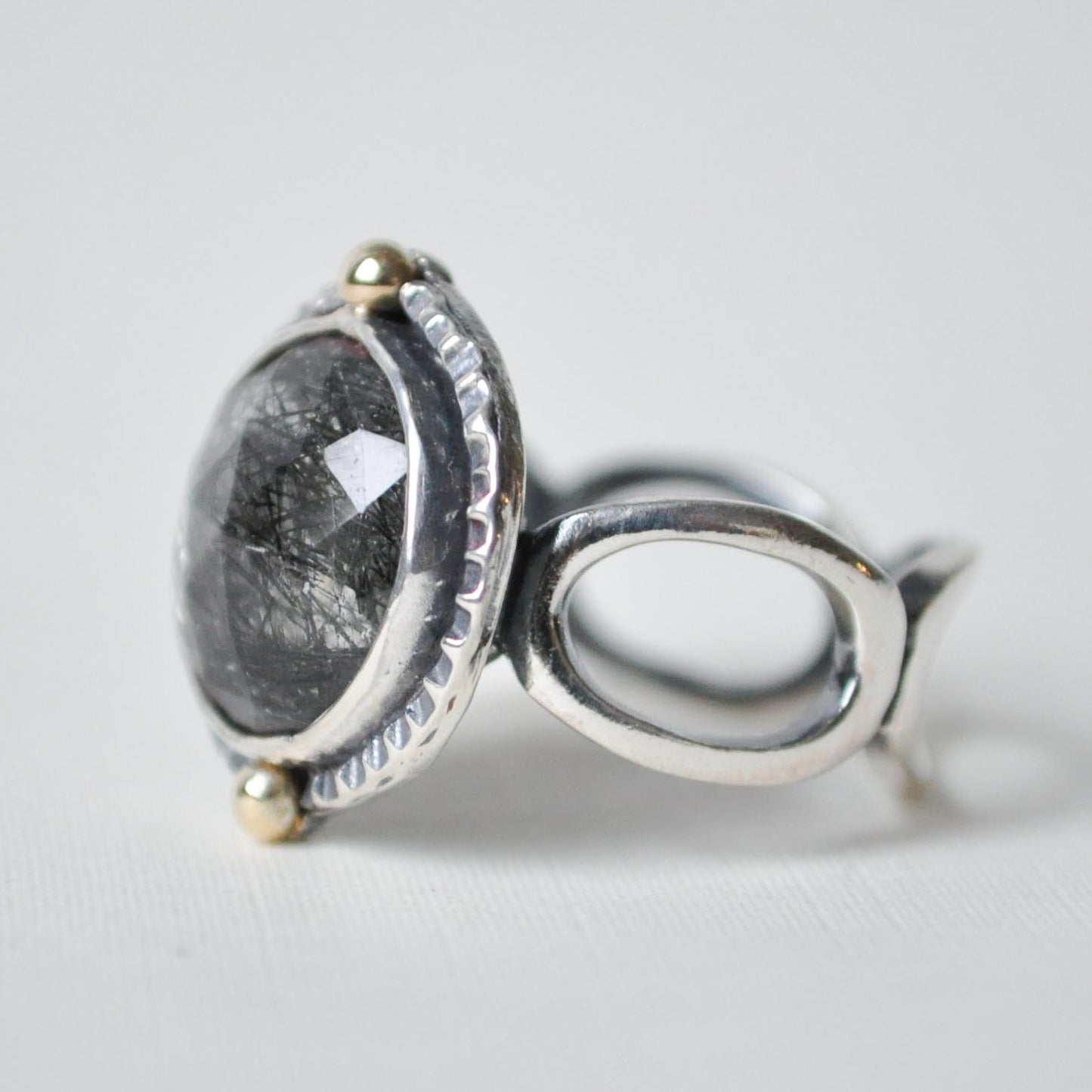 Tourmalated Quartz Open Link Ring—Size 7.5