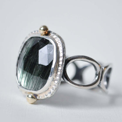 Green Rutilated Quartz Open Link Ring—Size 10