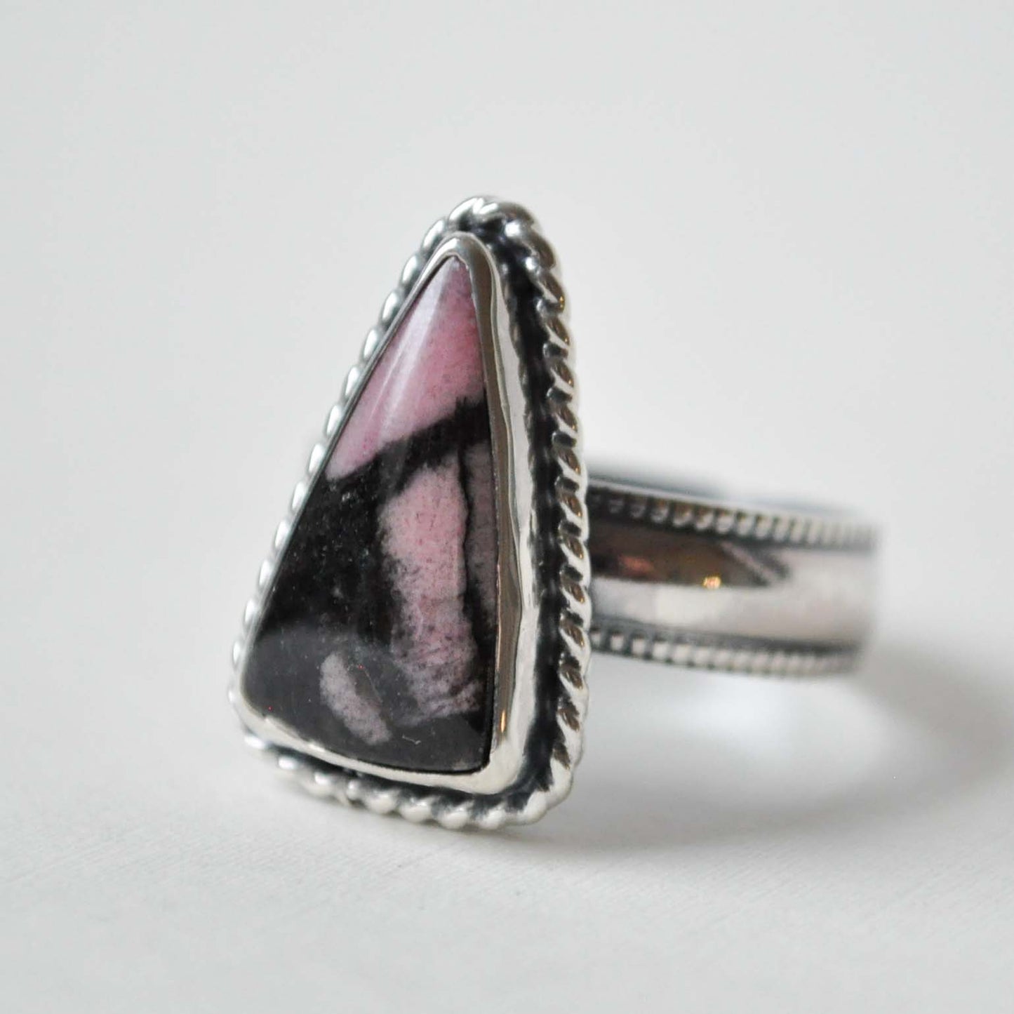 Rhodonite Triangle Ring—Size 8