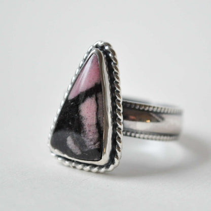 Rhodonite Triangle Ring—Size 8