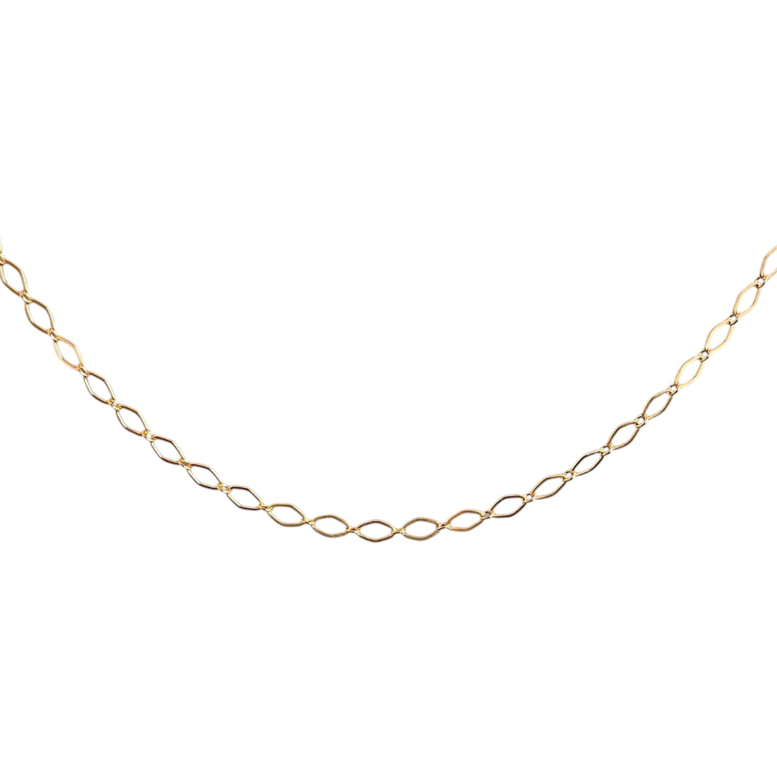 Gold chain necklace on a white background