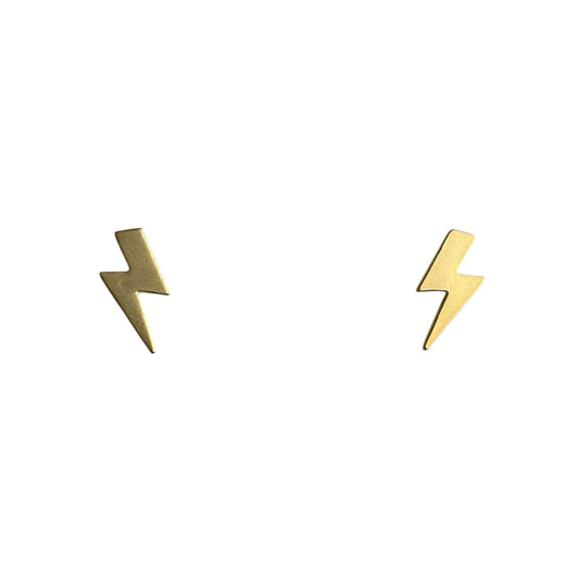Gold lightning bolt earrings on a white background