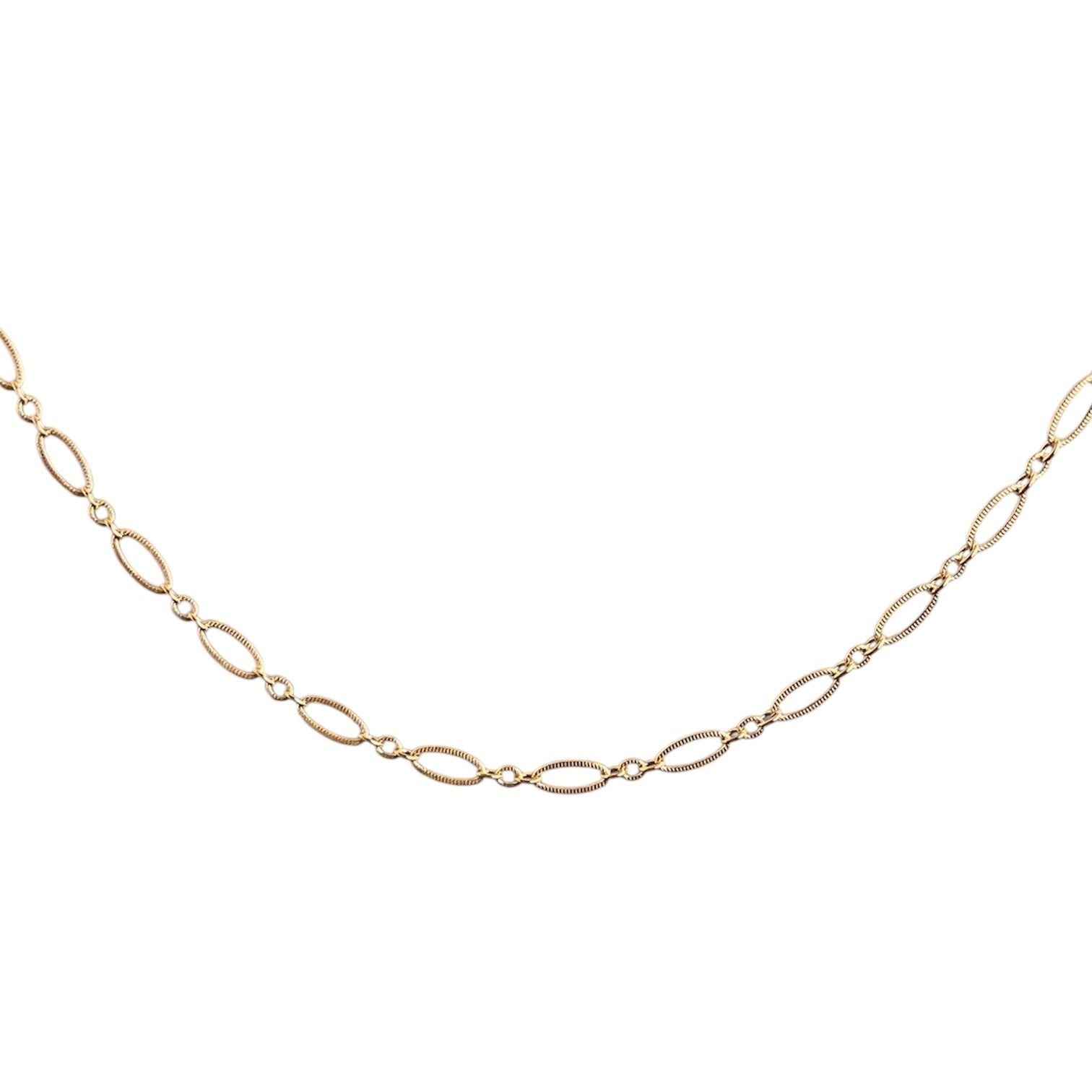 Gold chain necklace on a white background
