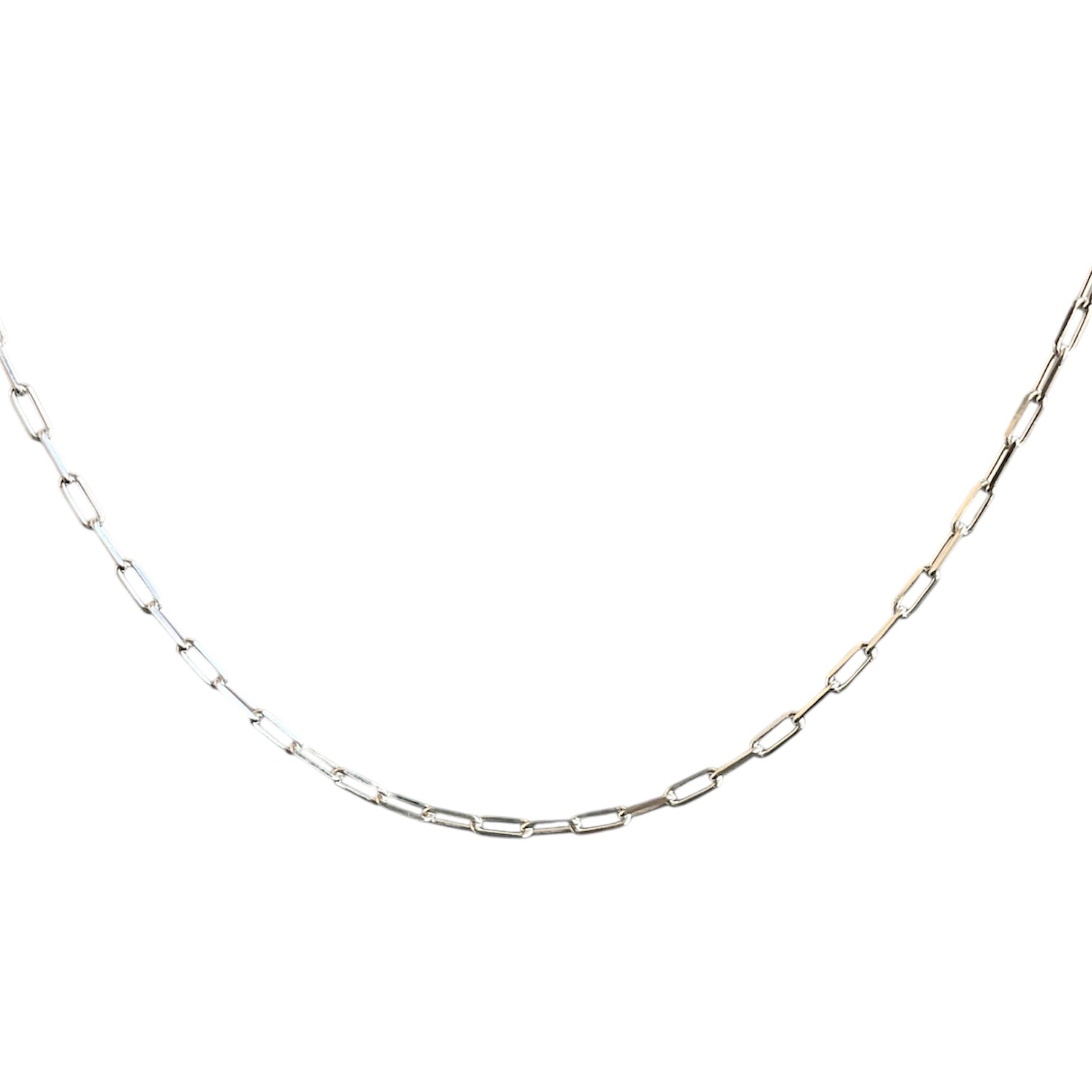 Silver chain necklace on a white background