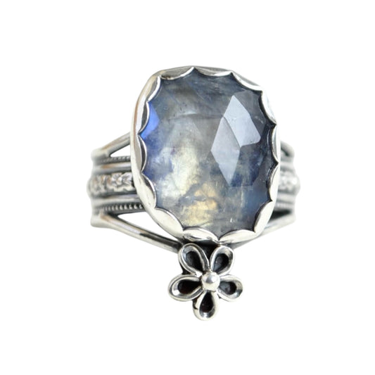 Moonstone Flower Ring—Size 8.5