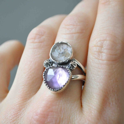 Amethyst and Herkimer Ring—Size 9