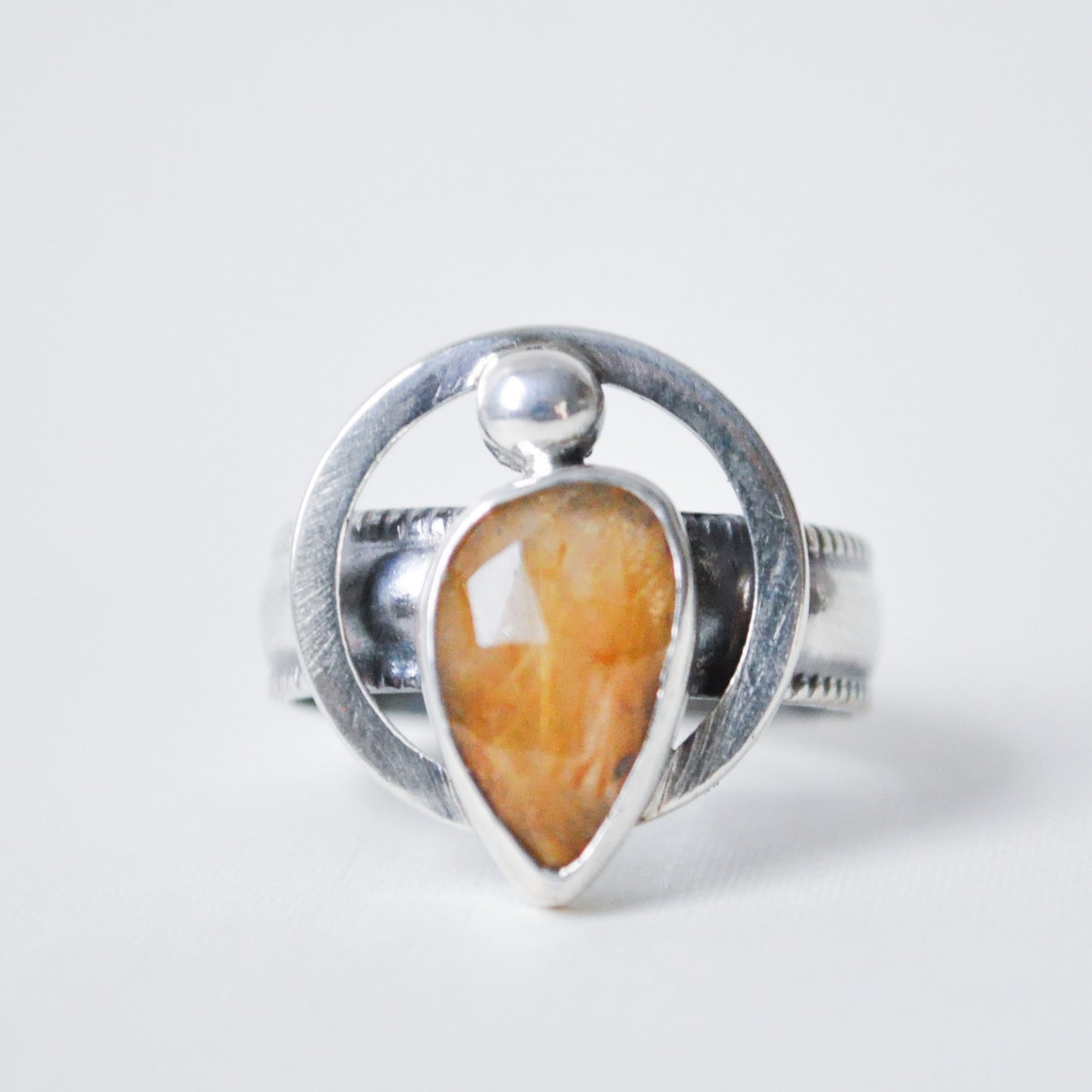 Golden Hour Ritalated Halo Quartz Ring—Size 6.5