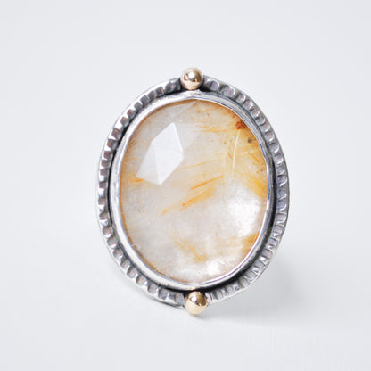 Golden Rutilated Quartz Ring—Size 7.5