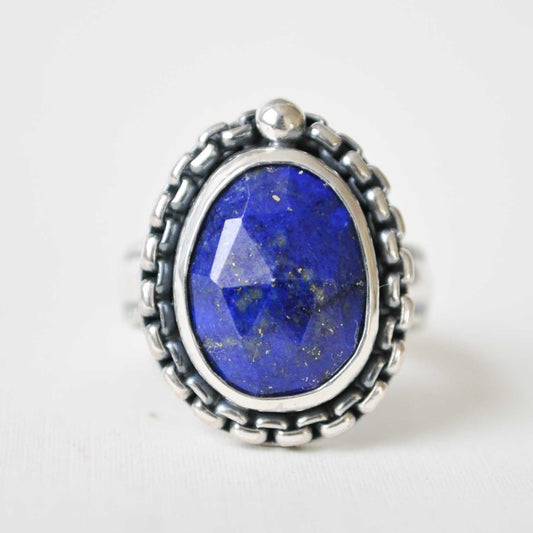Lapis Box Chain Ring—Size 9.5