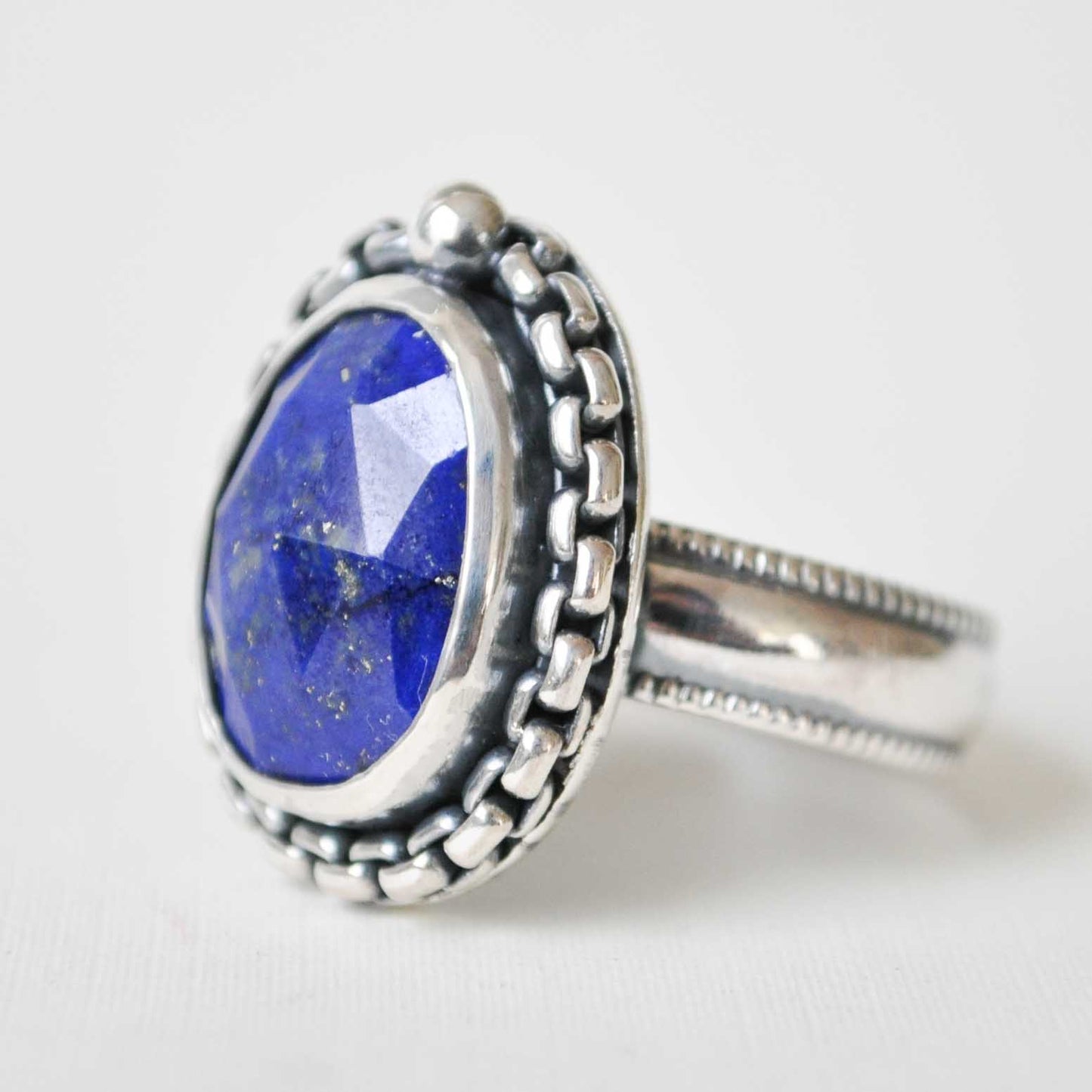 Lapis Box Chain Ring—Size 9.5