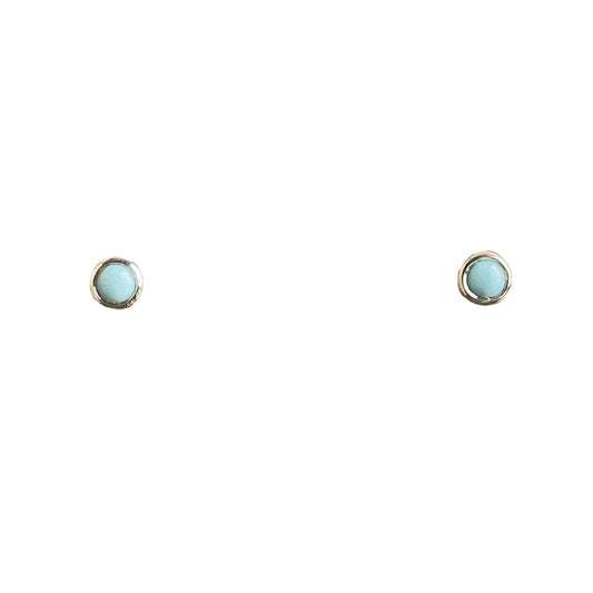 Smooth round larimar gemstones bezel set in sterling silver on posts and nuts