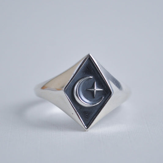 Moon Star Signet Ring
