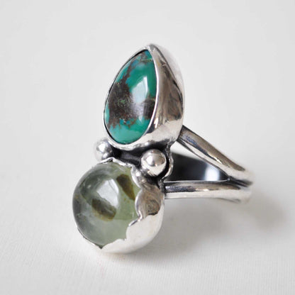 Prehnite and Turquoise Ring—Size 7.5