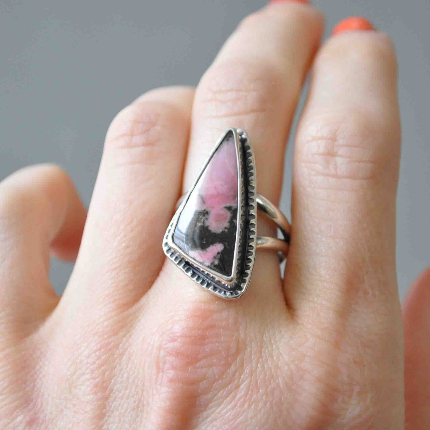 Rhodonite Triangle Ring—Size 9