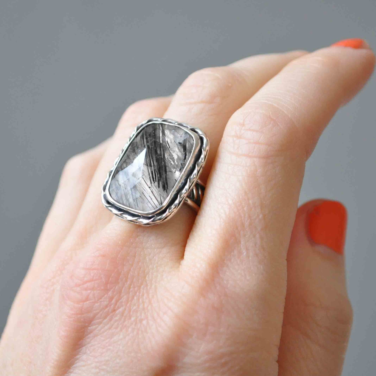 Tourmalated Quartz Ring—Size 8