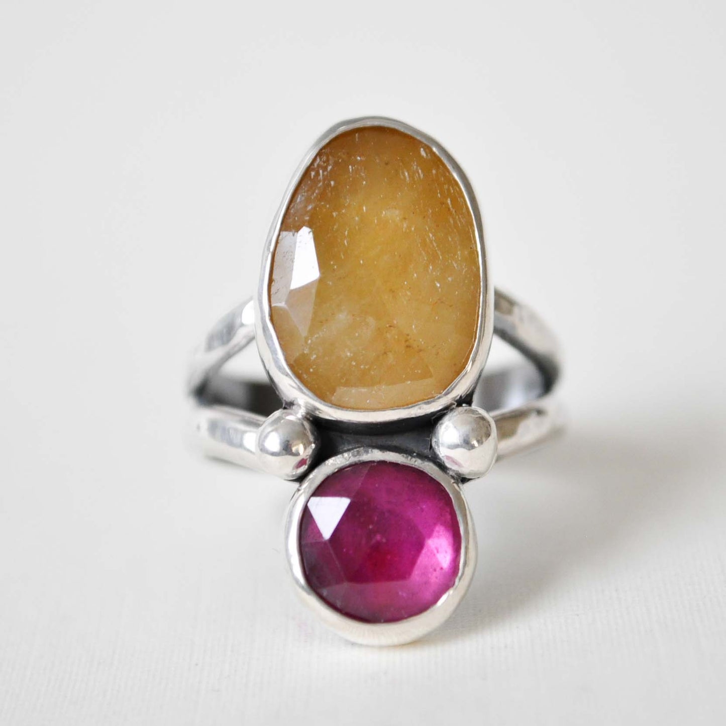 Yellow Sapphire and Ruby Ring—Size 7