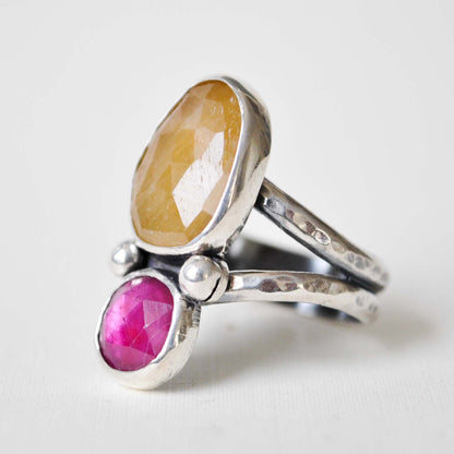 Yellow Sapphire and Ruby Ring—Size 7