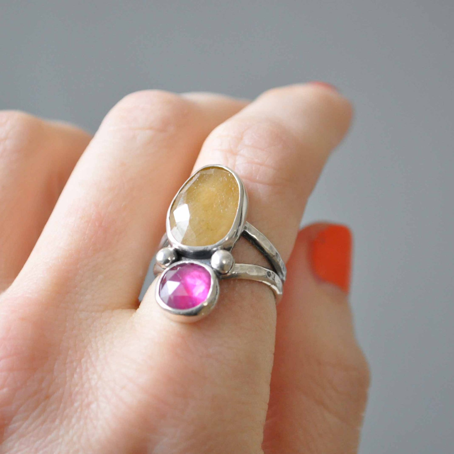 Yellow Sapphire and Ruby Ring—Size 7
